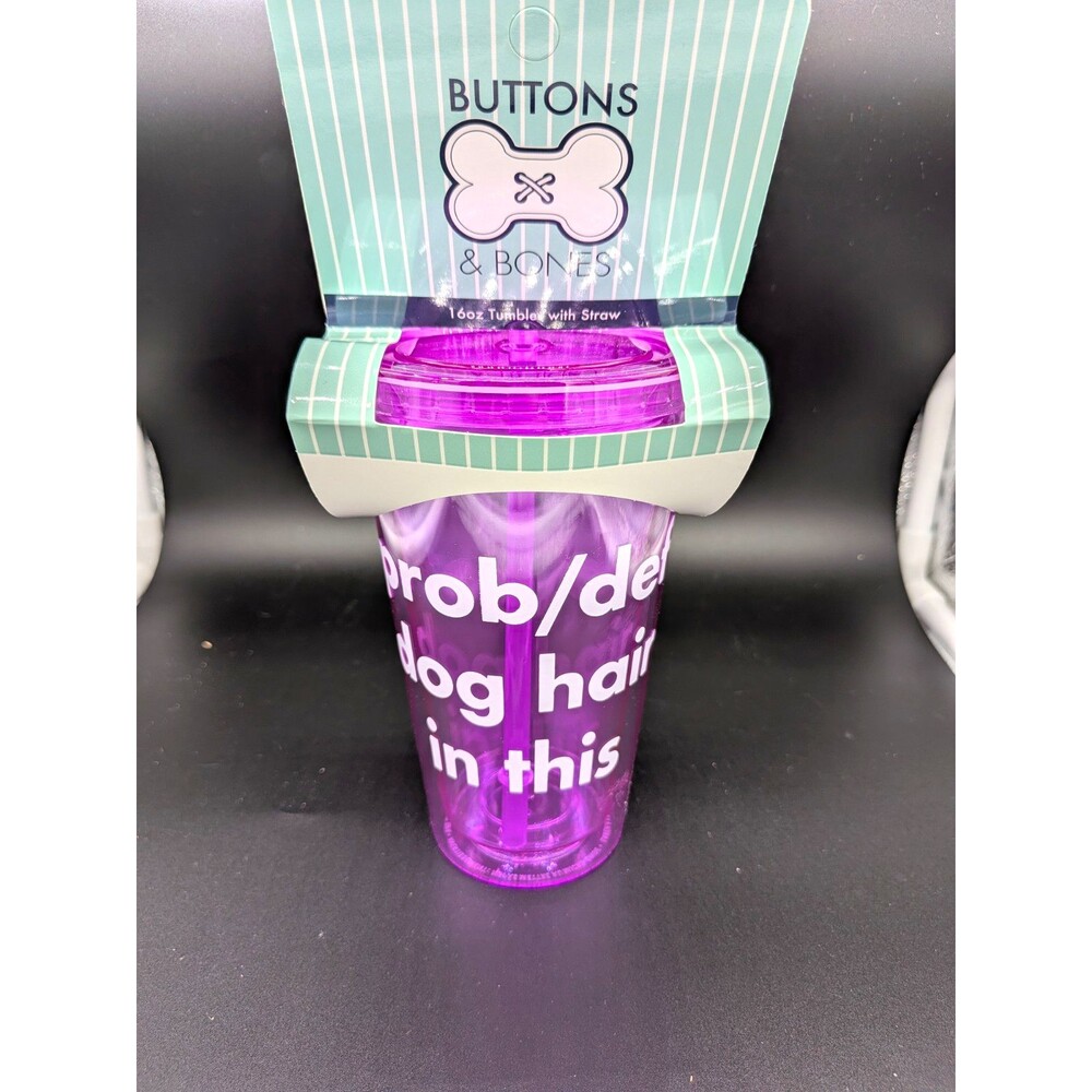 Buttons & Bones 16 oz Purple Plastic Dog Tumbler w/ Lid & Straw